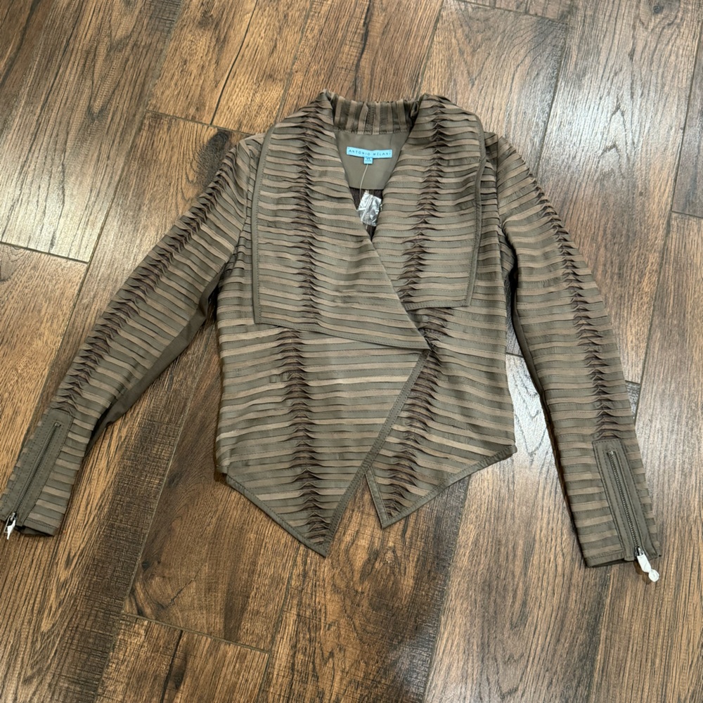 Antonio Melani Beige Draped Leather Jacket Size XS